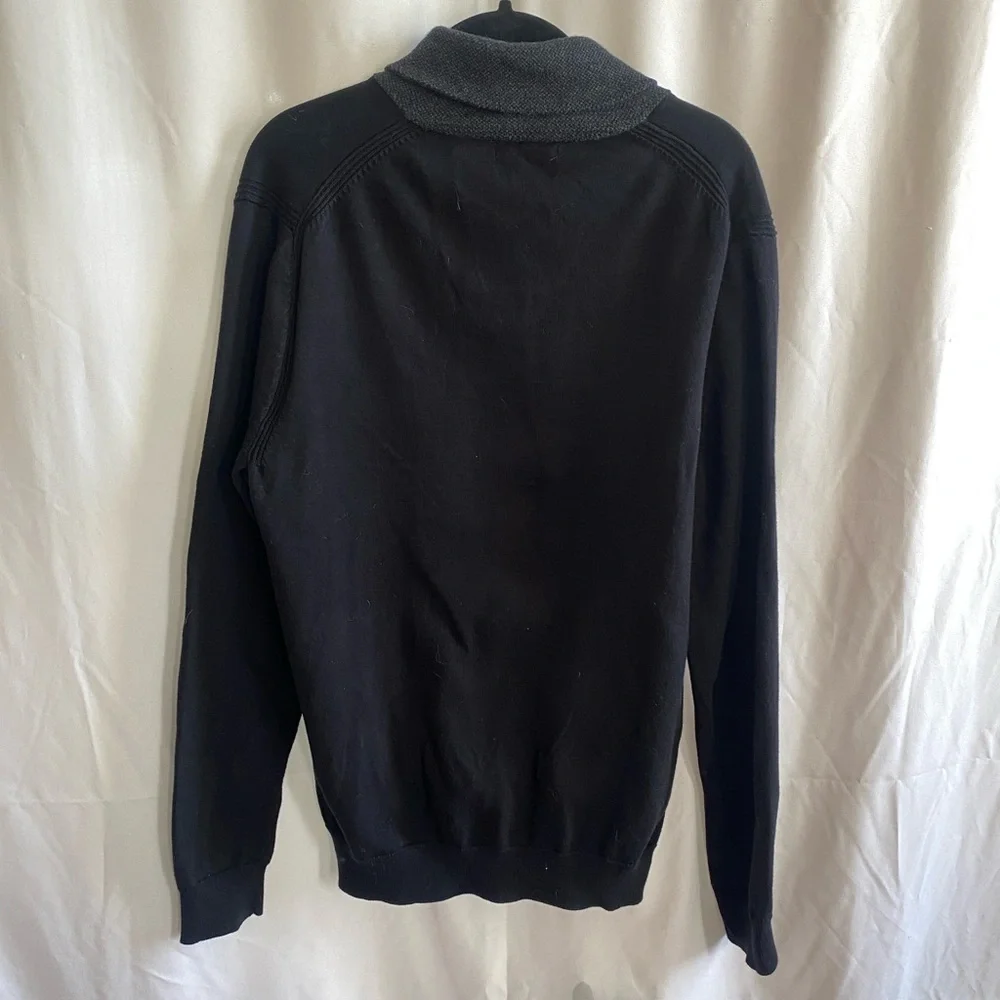Tasso Elba Sweater Navy Blue Gray Shawl Neck 100% Cotton Medium